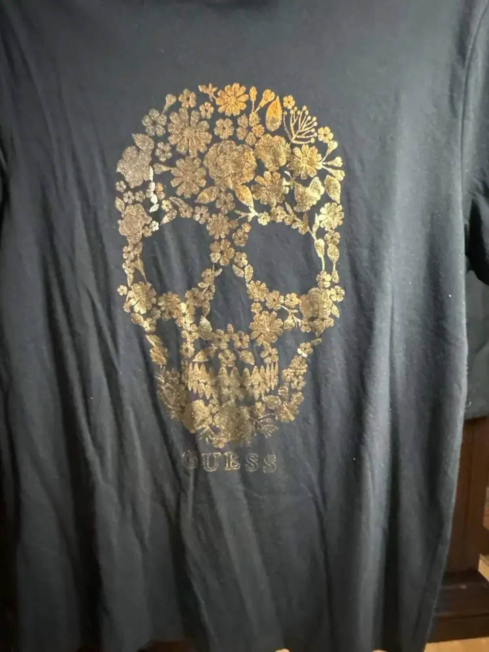 Guess Los Angeles Floral Skull Foil Graphic T-Shirt Size L - Picture 2 of 9